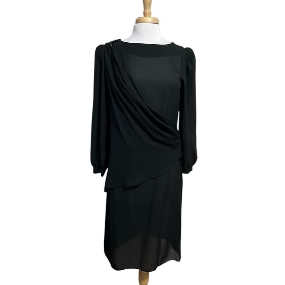 Vintage Stuart Alan Women's M Black Chiffon Art Deco Goth Funeral Dress - Picture 2 of 6